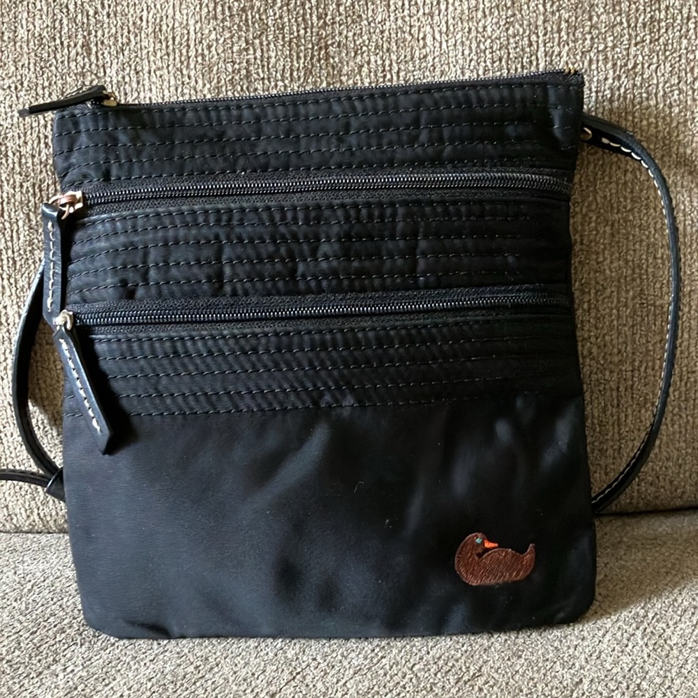 Dooney & Bourke black nylon crossbody bag purse triple zip minimalist utility